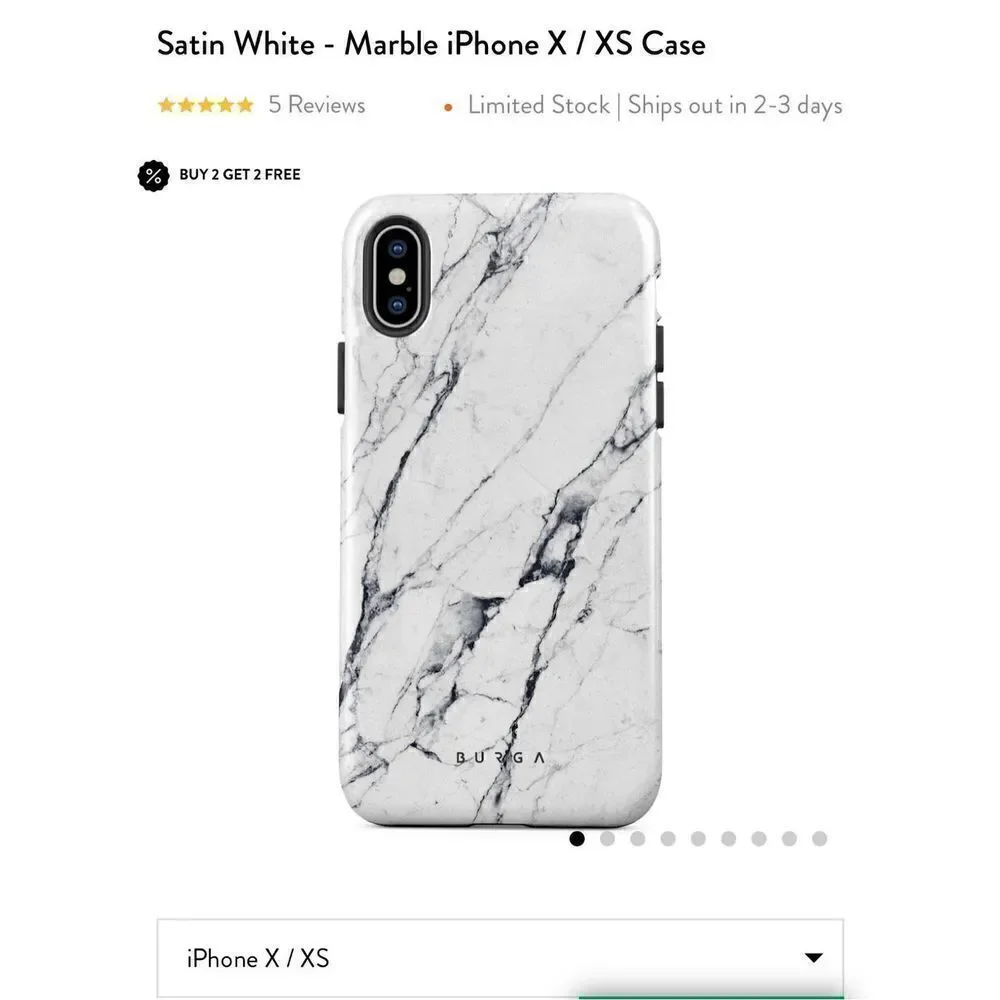 Burga Satin White - Marble iPhone X / XS Case & Marble Ring Holder Set Preowned